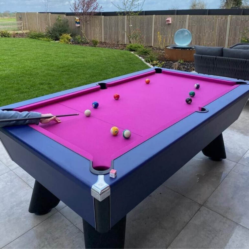 Cry Wolf Outdoor Pool Table | Midnight Blue | Elite Pro Fuchsia Cloth