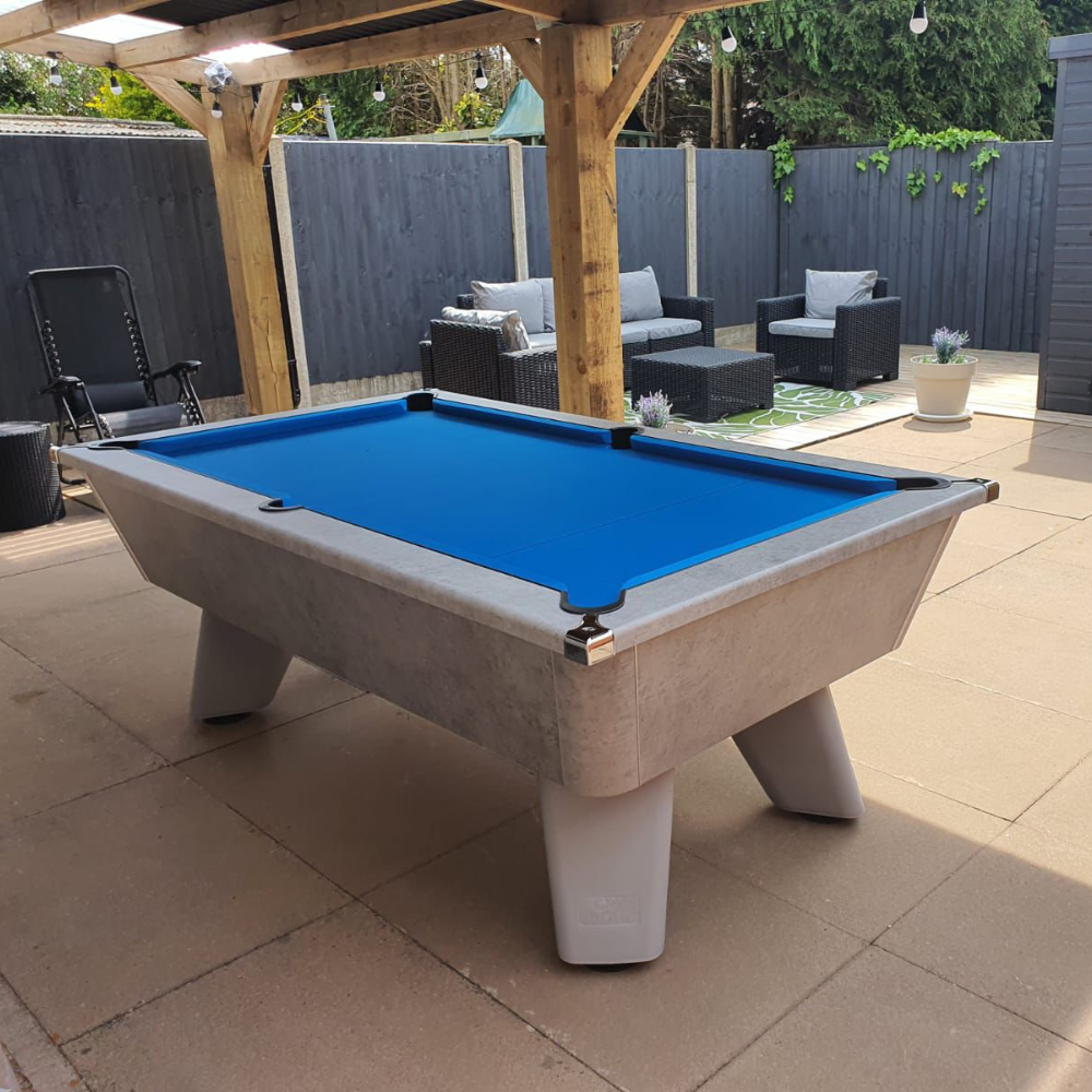 Cry Wolf Outdoor Pool Table | Urban Grey | Elite Pro Royal Blue Cloth