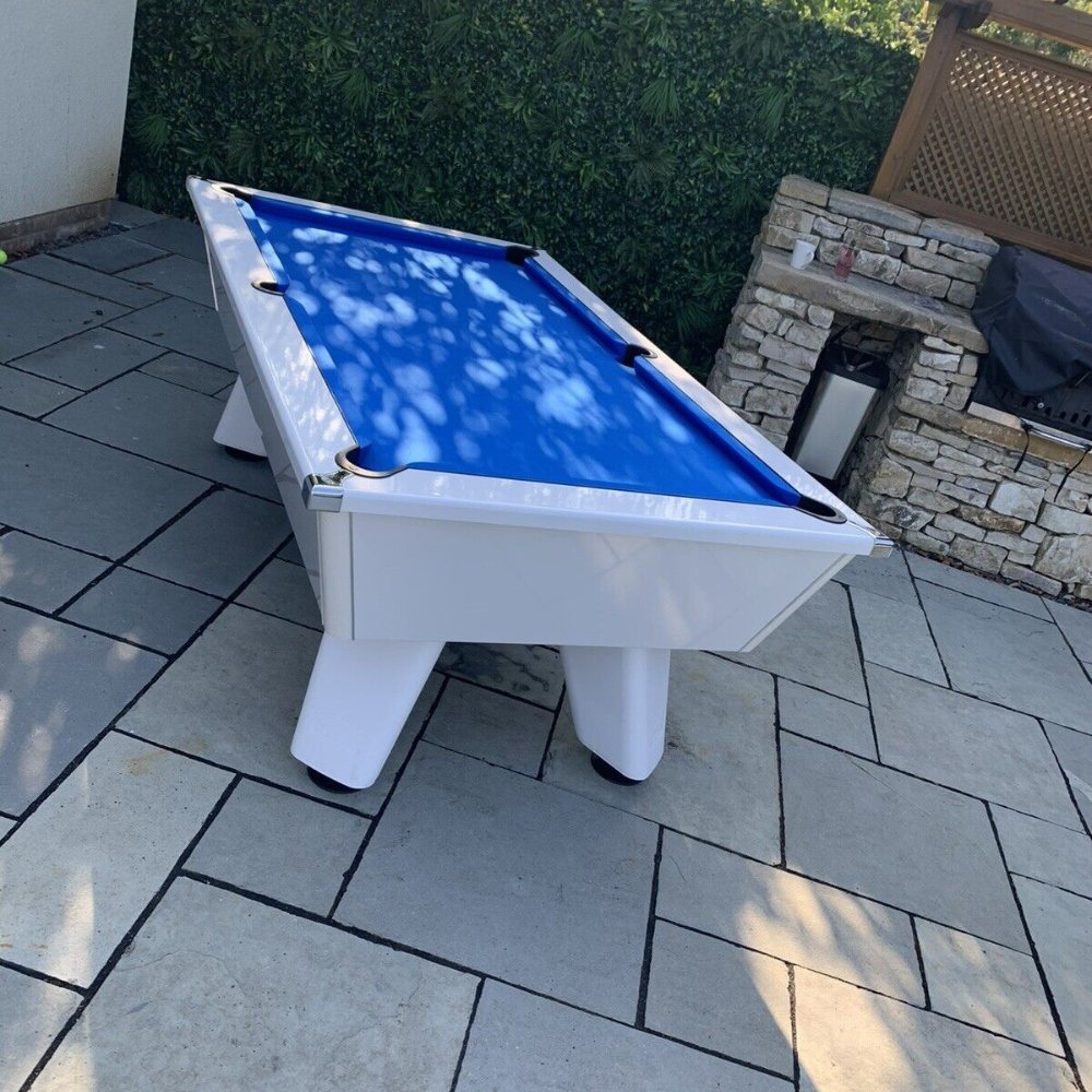 Cry Wolf Outdoor Pool Table | White | Elite Pro Royal Blue Cloth