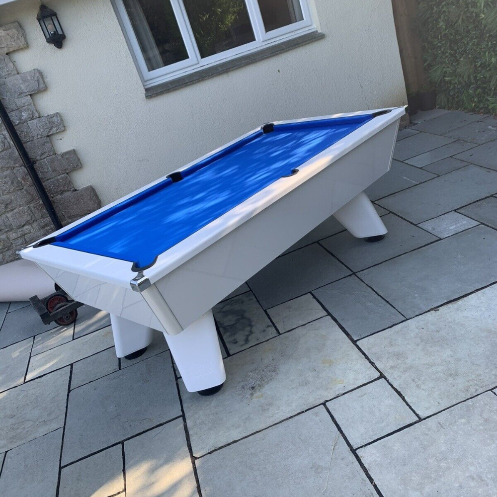 Cry Wolf Outdoor Pool Table | White | Elite Pro Royal Blue Cloth
