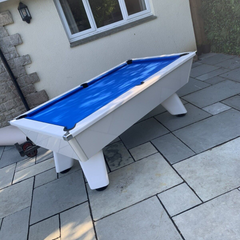 Cry Wolf Outdoor Pool Table | White | Elite Pro Royal Blue Cloth