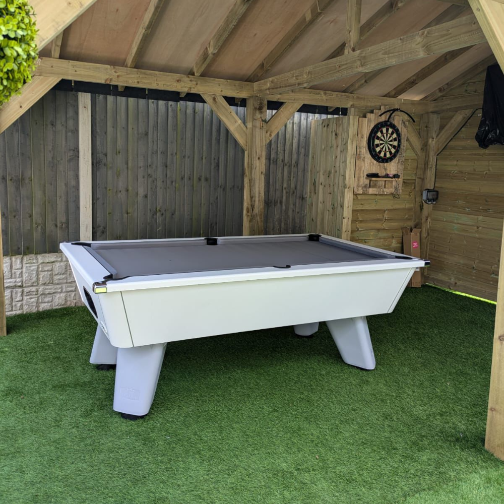 Cry Wolf Outdoor Pool Table | White | Elite Pro Bankers Grey Cloth