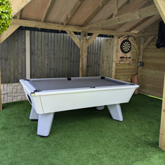 Cry Wolf Outdoor Pool Table | White | Elite Pro Bankers Grey Cloth
