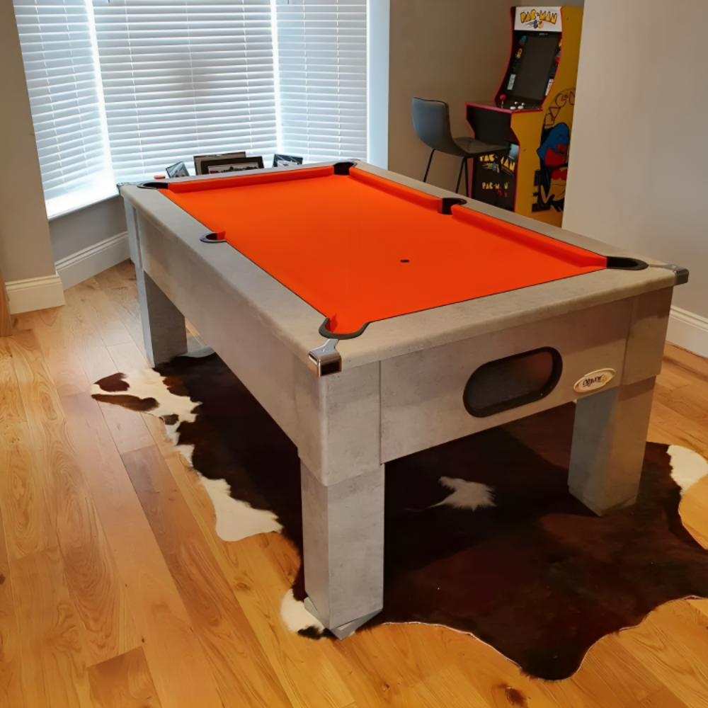 Cry Wolf Square Leg Pool Table | Urban Grey | Elite Pro Orange Cloth