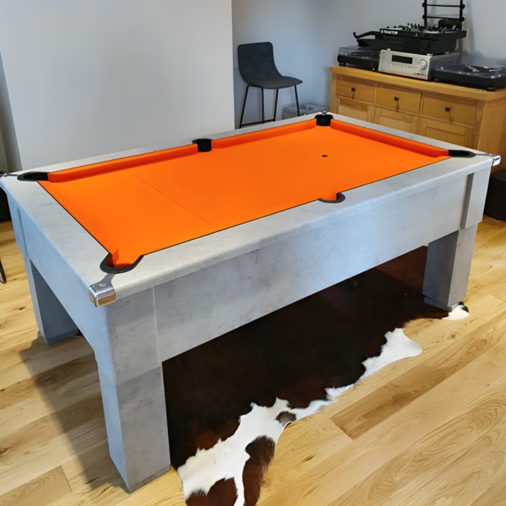 Cry Wolf Square Leg Pool Table | Urban Grey | Elite Pro Orange Cloth