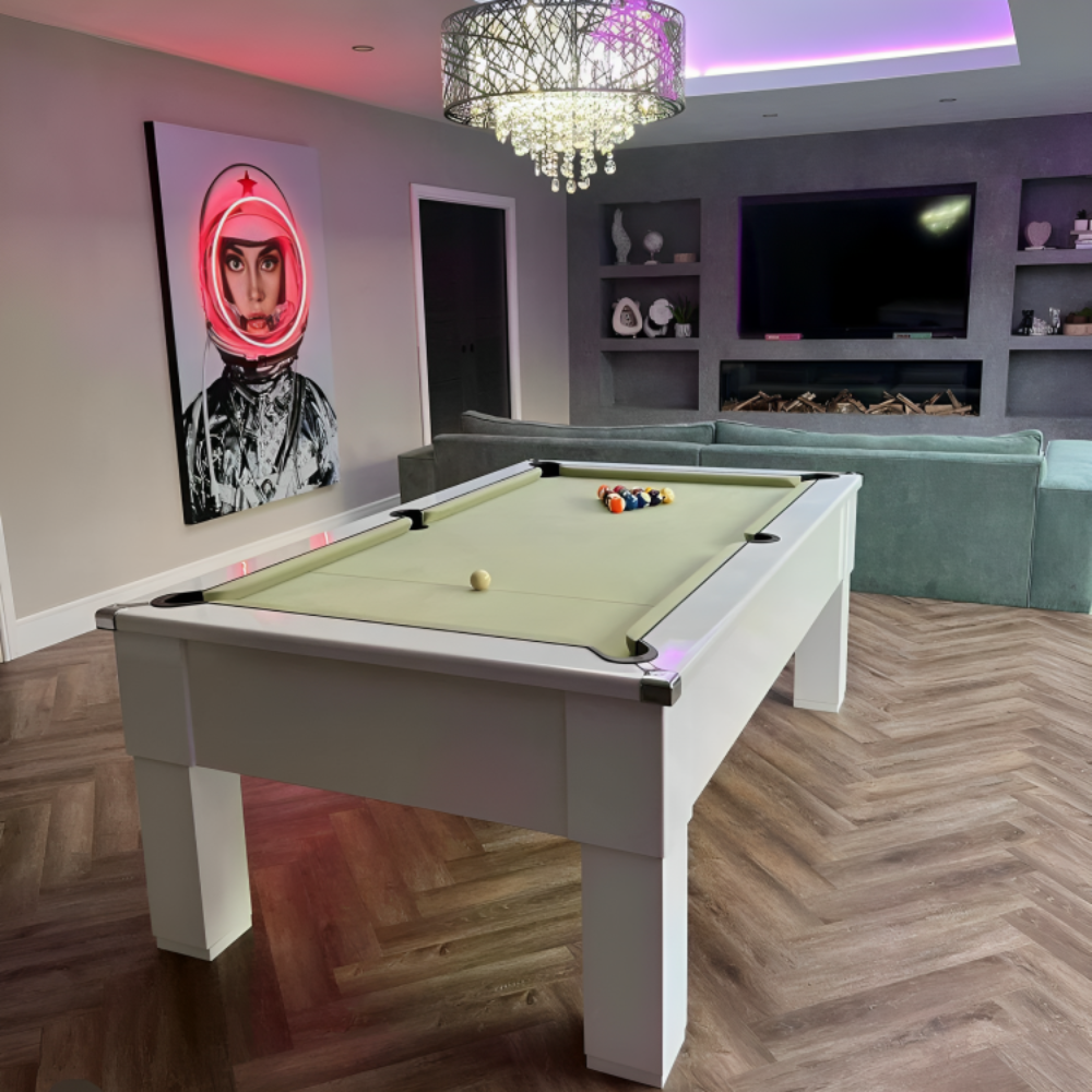 Cry Wolf Square Leg Pool Table | White | Smart Sage Cloth