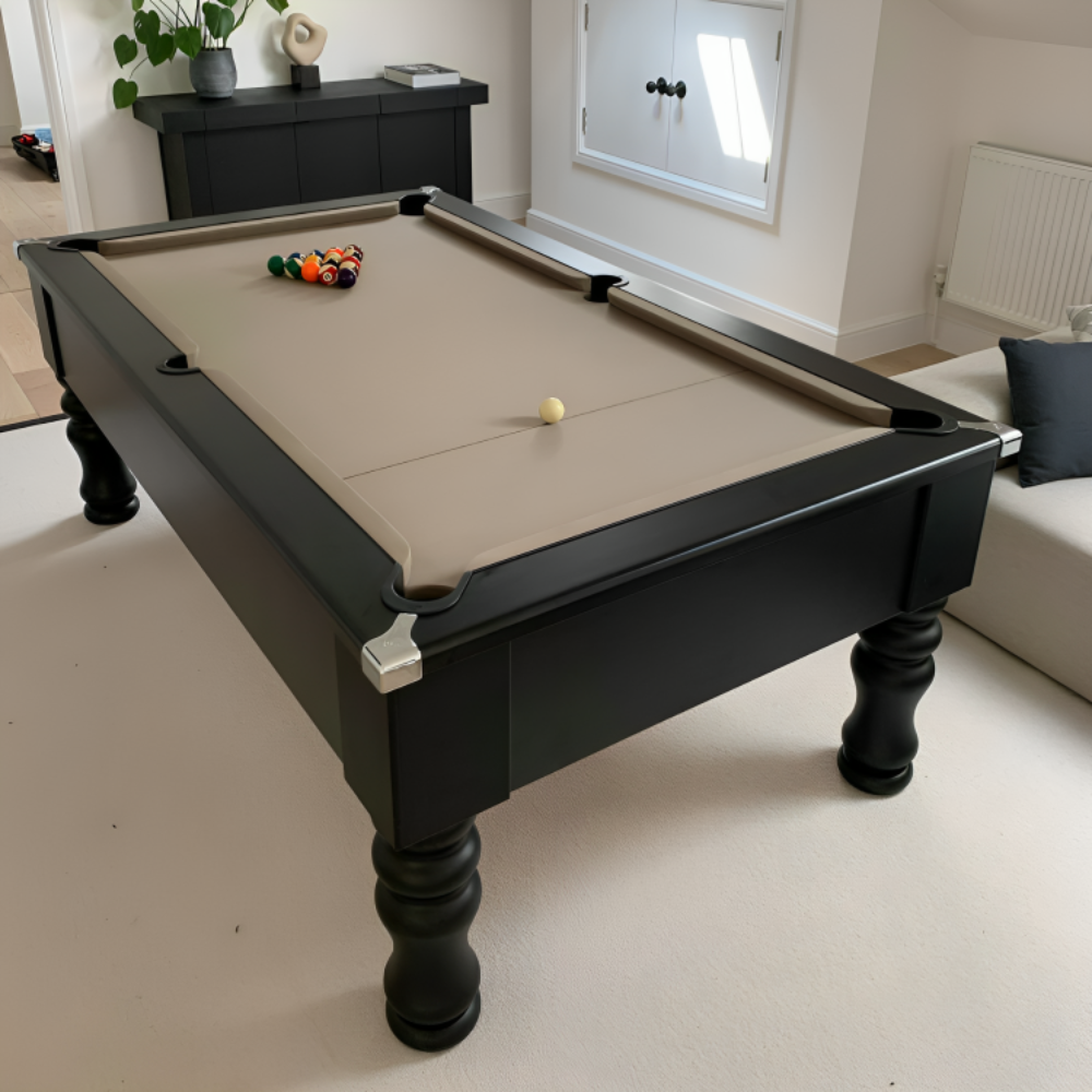 Cry Wolf Turned Leg Pool Table | Black | Smart Taupe Cloth