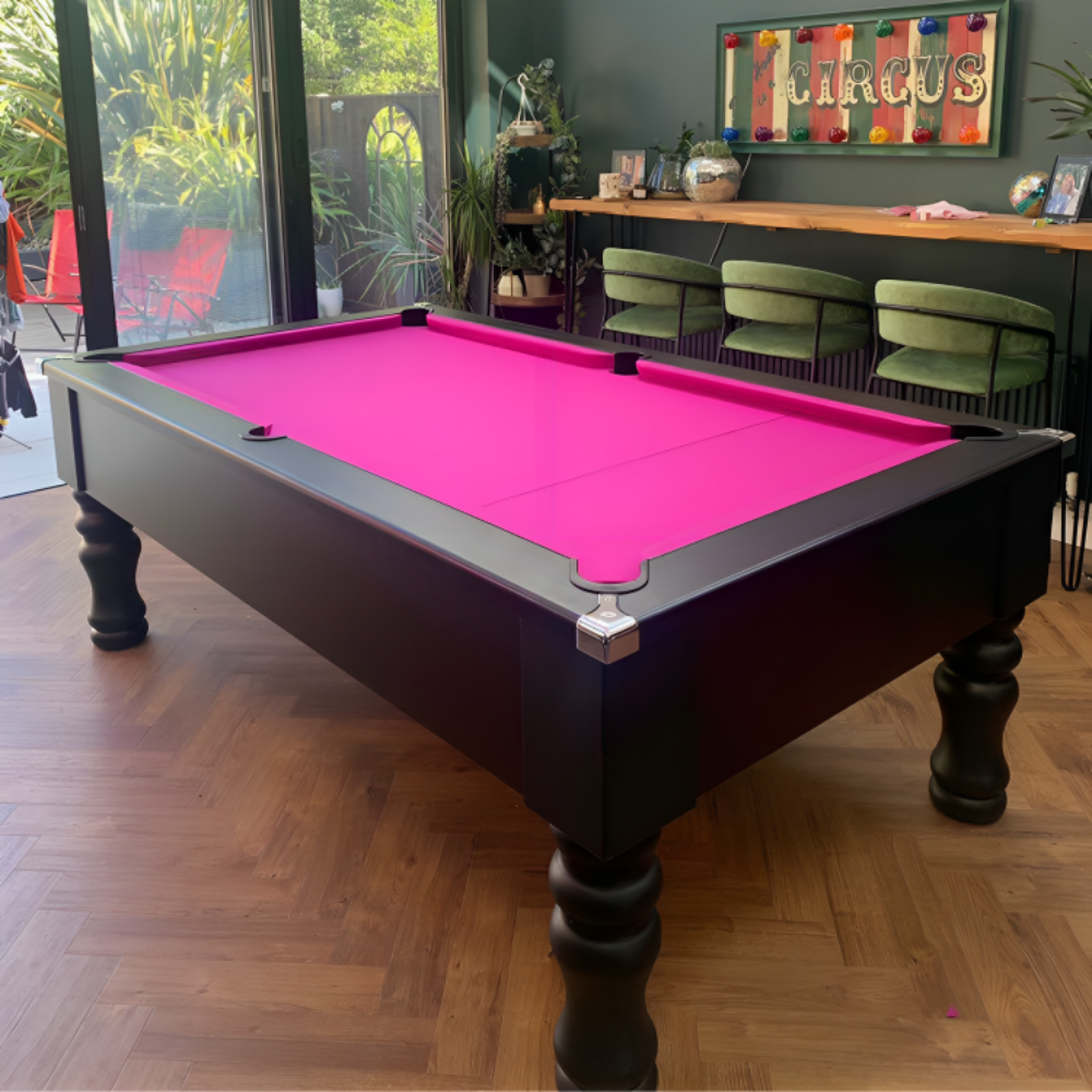 Cry Wolf Turned Leg Pool Table | Black | Elite Pro Fuchsia Cloth