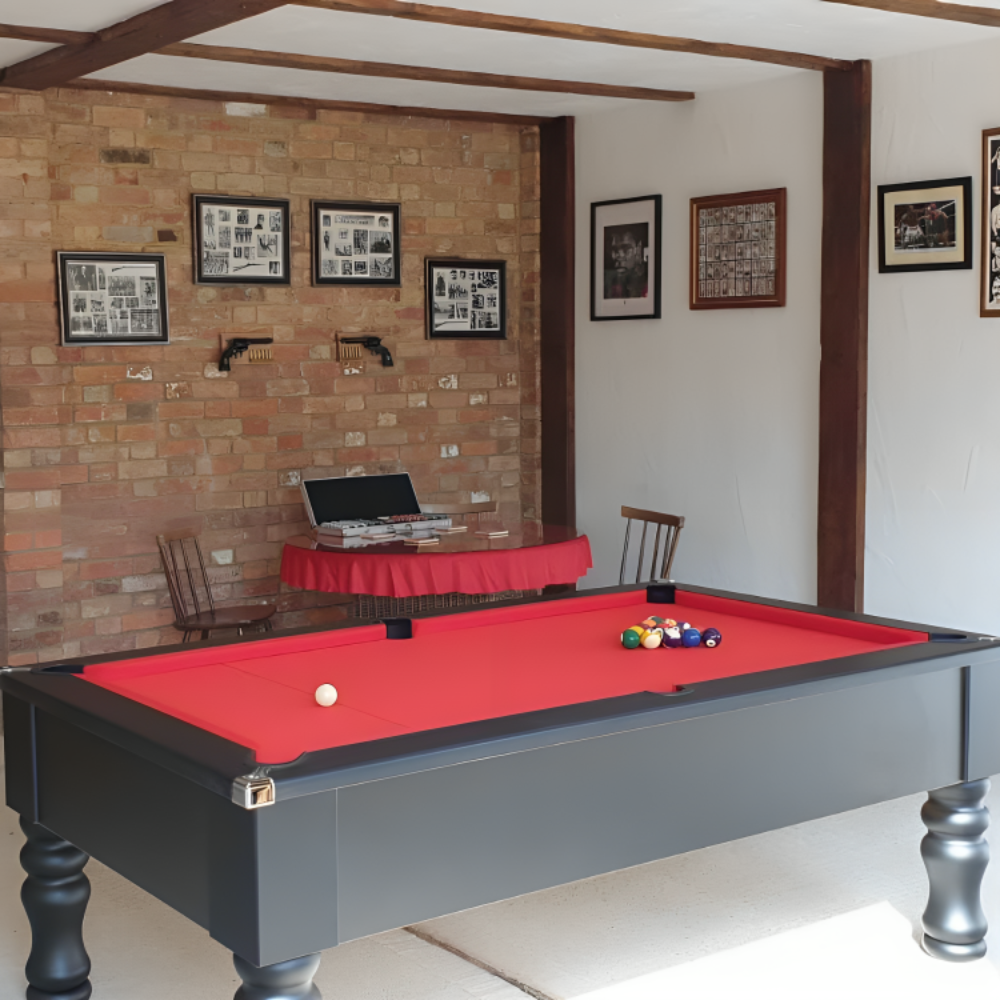 Cry Wolf Turned Leg Pool Table | Black | Smart Red Cloth