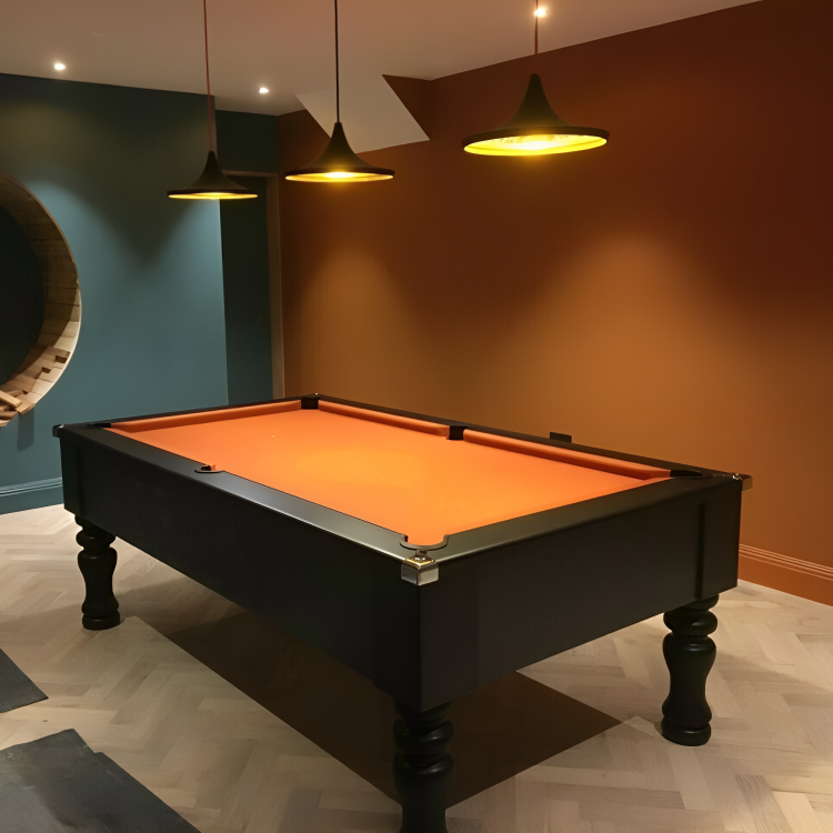 Cry Wolf Turned Leg Pool Table | Black | Elite Pro Orange Cloth
