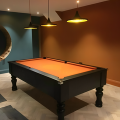 Cry Wolf Turned Leg Pool Table | Black | Elite Pro Orange Cloth