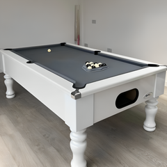 Cry Wolf Turned Leg Pool Table | White | Elite Pro Charcoal Cloth
