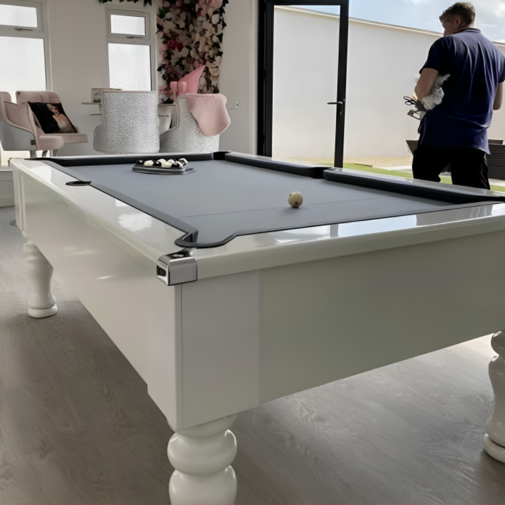 Cry Wolf Turned Leg Pool Table | White | Smart Silver Cloth