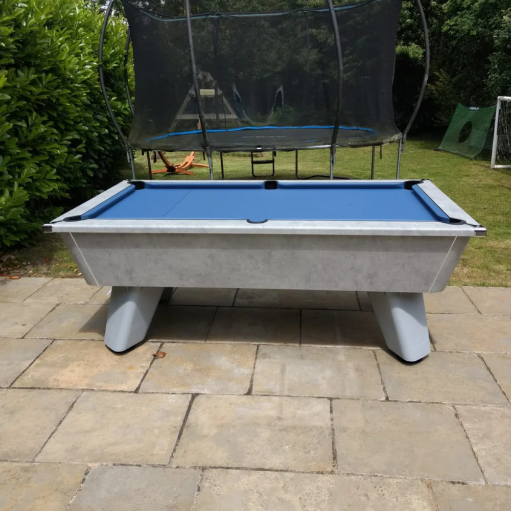 Cry Wolf Outdoor Pool Table | Urban Grey | Elite Pro Electric Blue Cloth