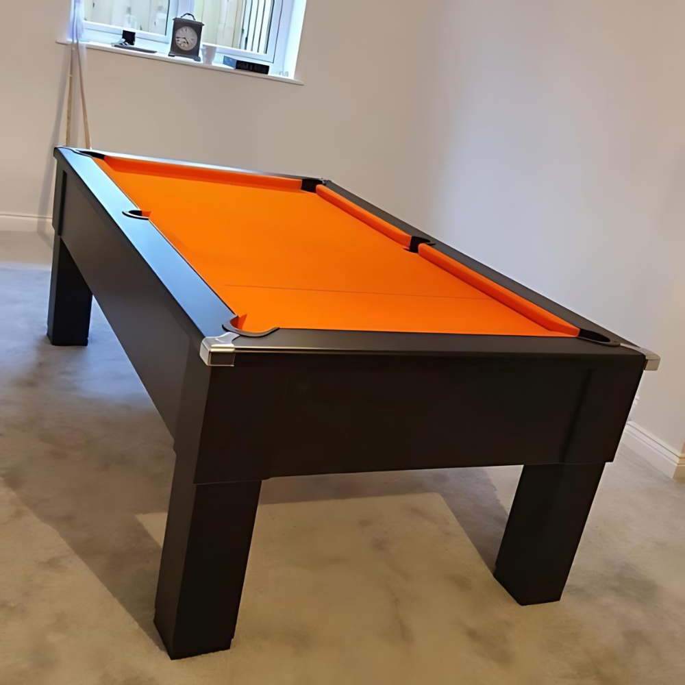 Cry Wolf Square Leg Pool Table | Black | Elite Pro Orange Cloth