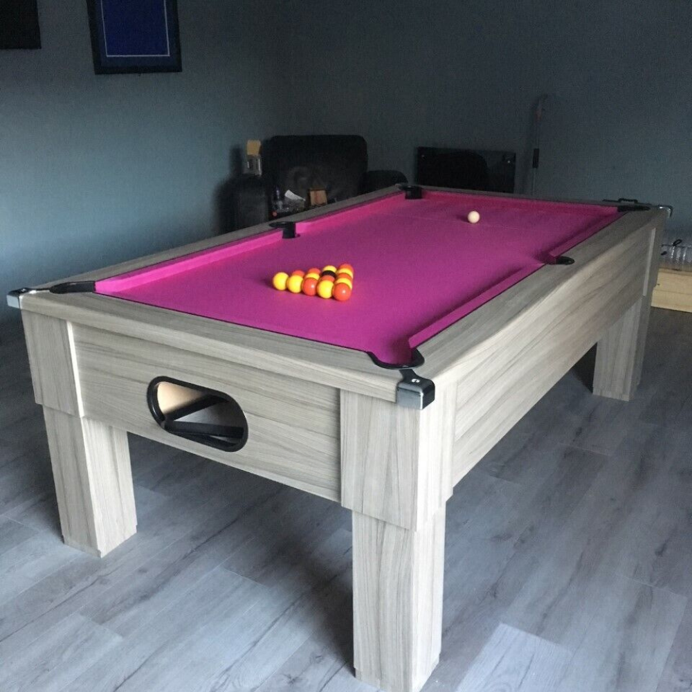 Cry Wolf Square Leg Pool Table | Driftwood | Elite Pro Fuchsia Cloth