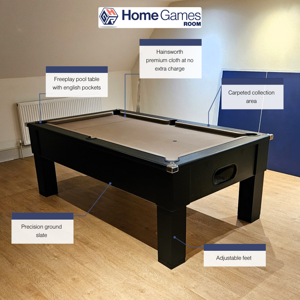 Cry Wolf Slate Bed Indoor Square Leg Pool Table - Black