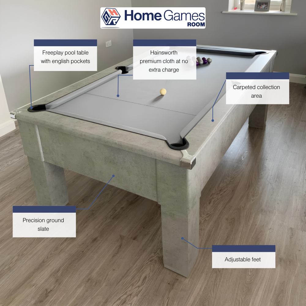 Cry Wolf Slate Bed Indoor Square Leg Pool Table - Urban Grey