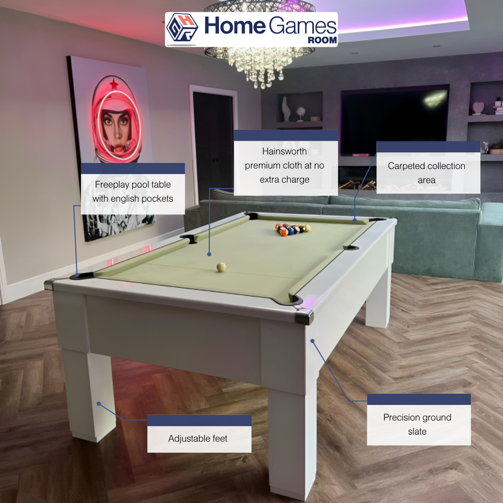 Cry Wolf Slate Bed Indoor Square Leg Pool Table - White