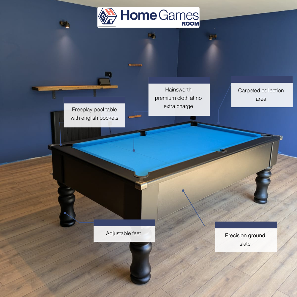 Cry Wolf Slate Bed Indoor Turned Leg Pool Table - Black