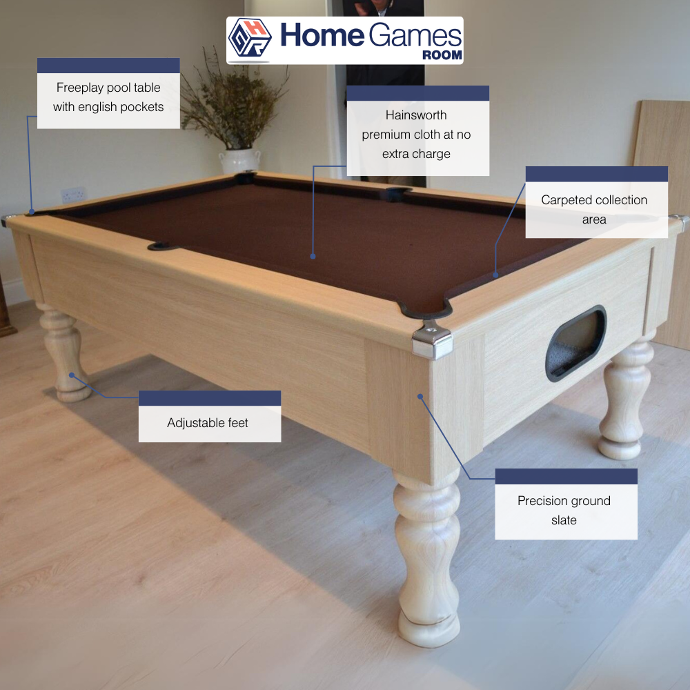 Cry Wolf Slate Bed Indoor Turned Leg Pool Table - Light Oak