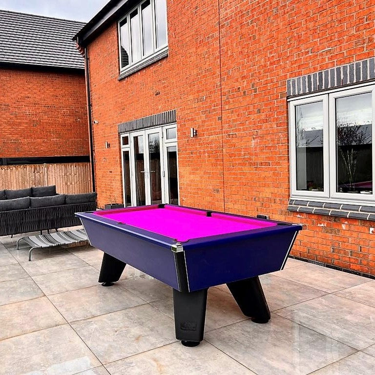 Cry Wolf Outdoor Pool Table | Midnight Blue | Elite Pro Fuchsia Cloth