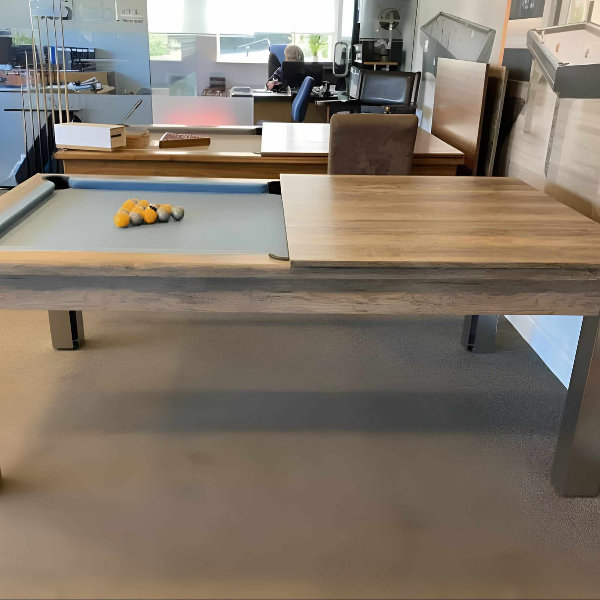 FMF Elixir Pool Dining Table | Distressed Oak | Elite Pro Powder Blue Cloth