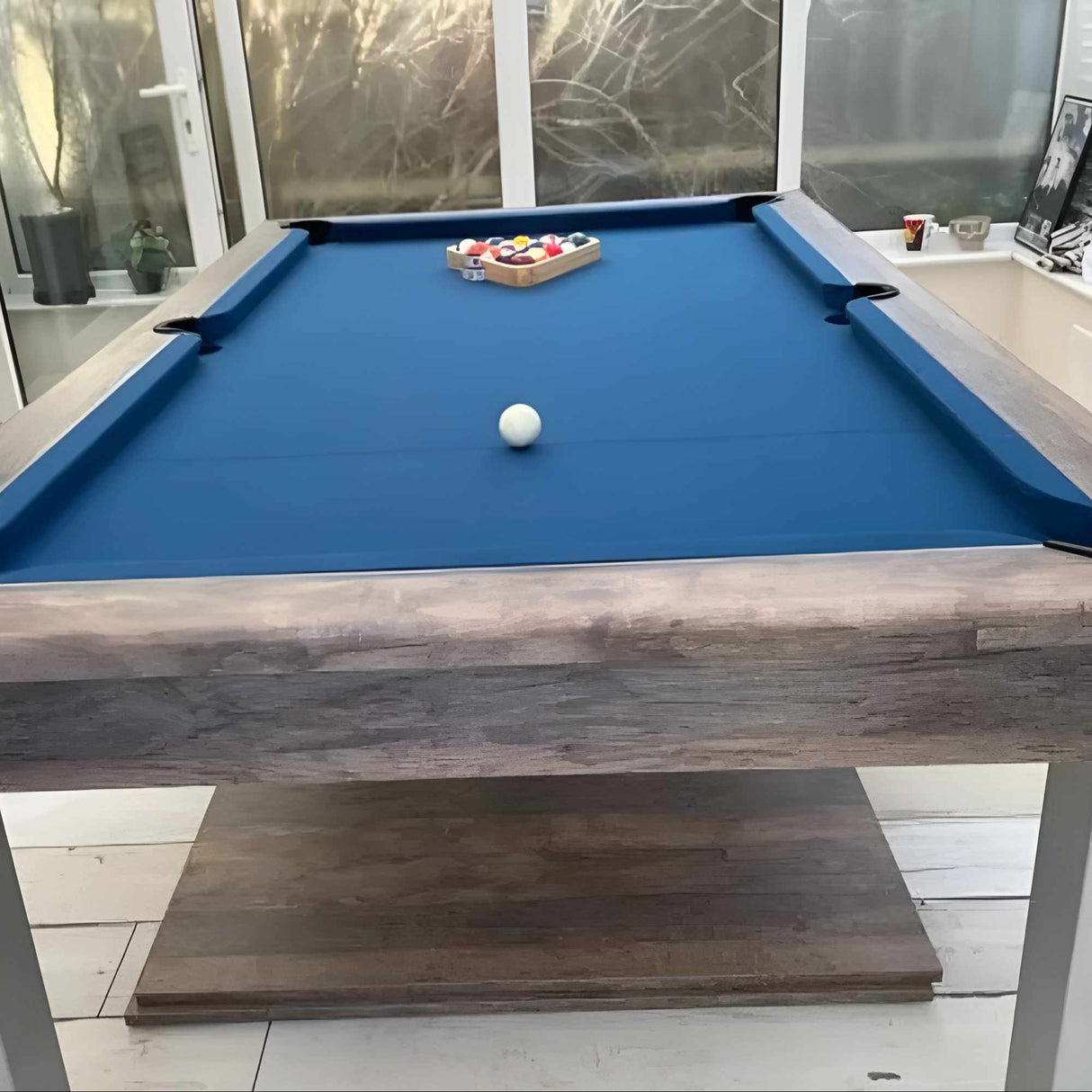 FMF Elixir Pool Dining Table | Distressed Oak | Elite Pro Petrol Blue Cloth