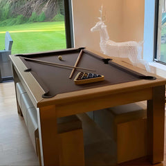 FMF Elixir Pool Dining Table | Nebraska Oak | Strachan 777 Grey Cloth