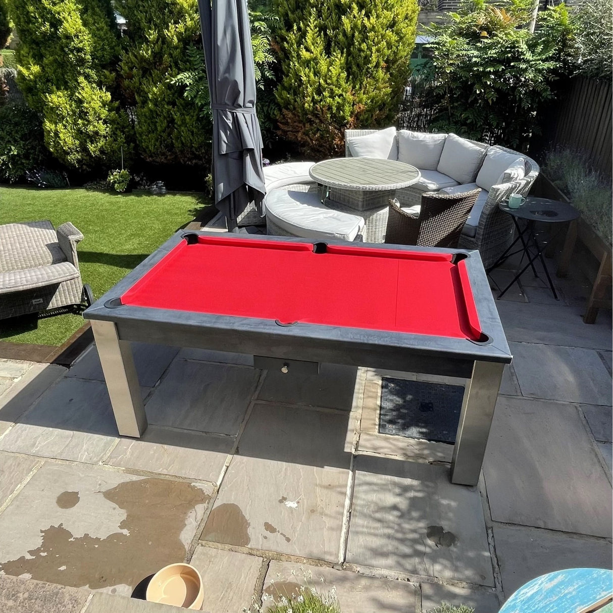 FMF Elixir Outdoor Pool Dining Table | Anthracite Slate | Elite Pro Bright Red Cloth