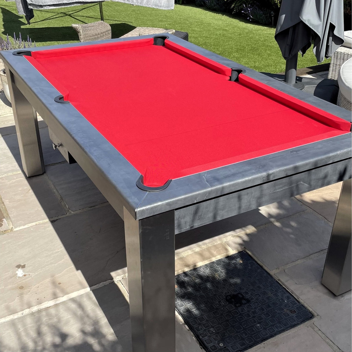 FMF Elixir Outdoor Pool Dining Table | Anthracite Slate | Elite Pro Bright Red Cloth