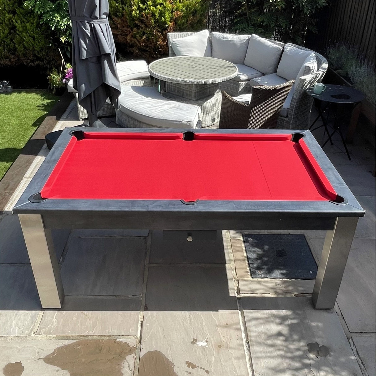 FMF Elixir Outdoor Pool Dining Table | Anthracite Slate | Elite Pro Bright Red Cloth