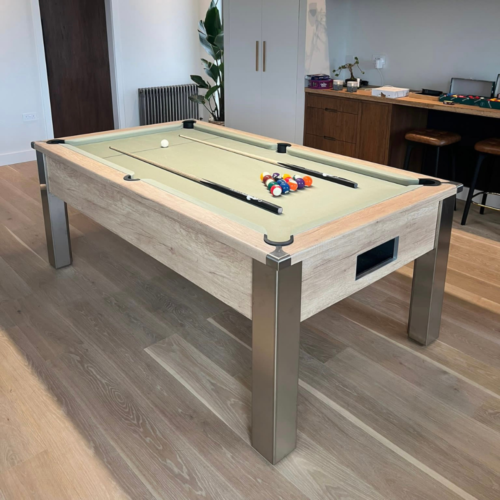 FMF Spirit Tournament Pool Table | Nebraska Oak | Smart Sage Cloth
