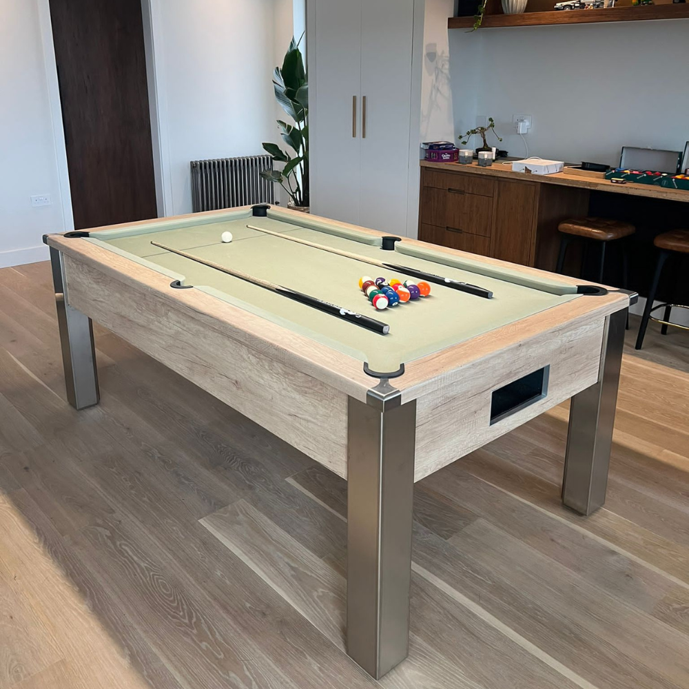 FMF Spirit Tournament Pool Table | Nebraska Oak | Smart Sage Cloth