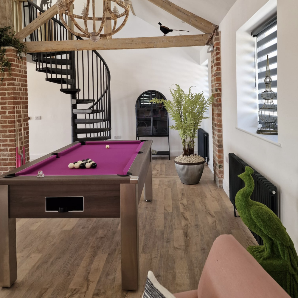 FMF Spirit Tournament Pool Table | Pacific Walnut | Elite Pro Fuchsia Cloth