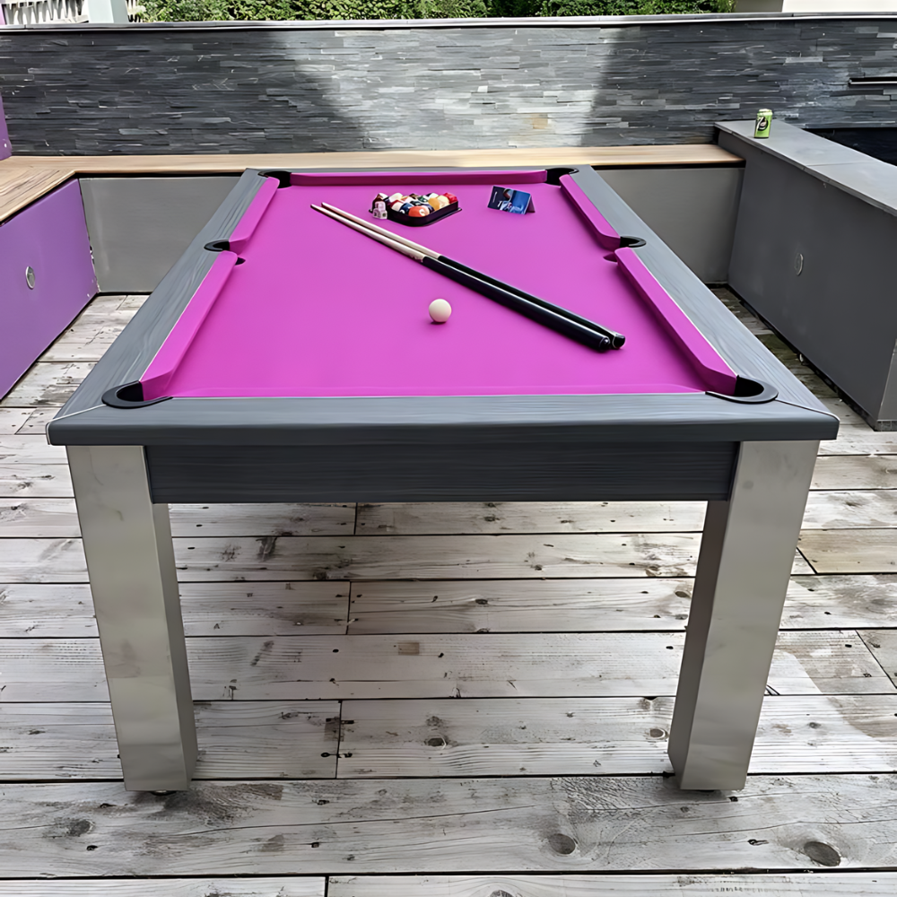 FMF Elixir Outdoor Pool Dining Table | Anthracite Slate | Elite Pro Fuchsia Cloth