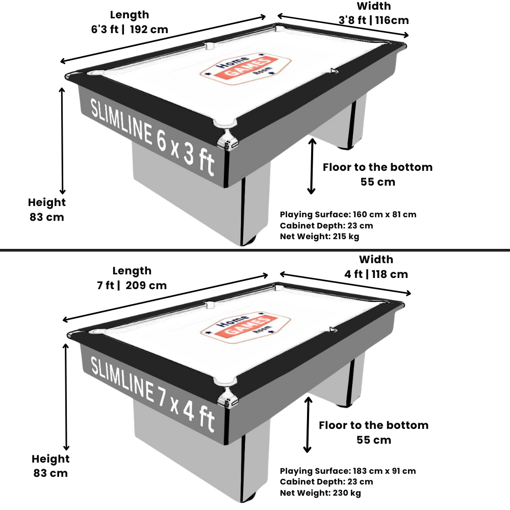 Classic Slimline Slate Bed Pool Table | Italian Grey