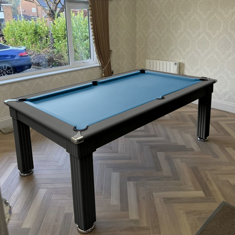 Traditional Slate Bed Pool Dining Table | Black | Smart Powder Blue Cloth
