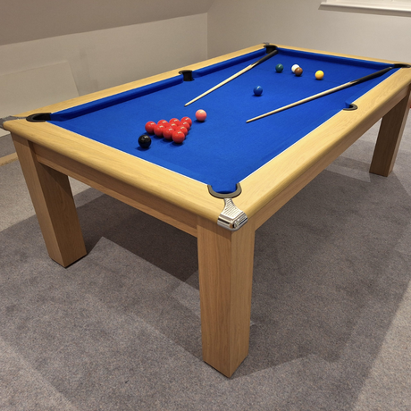 Modern Slate Bed Pool Dining Table | Oak | Strachan 777 Blue Cloth