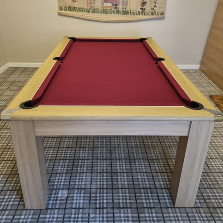 Modern Slate Bed Pool Dining Table | Oak | Strachan 777 Burgundy Cloth