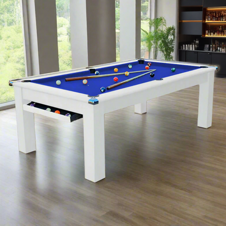 Modern Slate Bed Pool Dining Table | White | Strachan 777 Blue Cloth