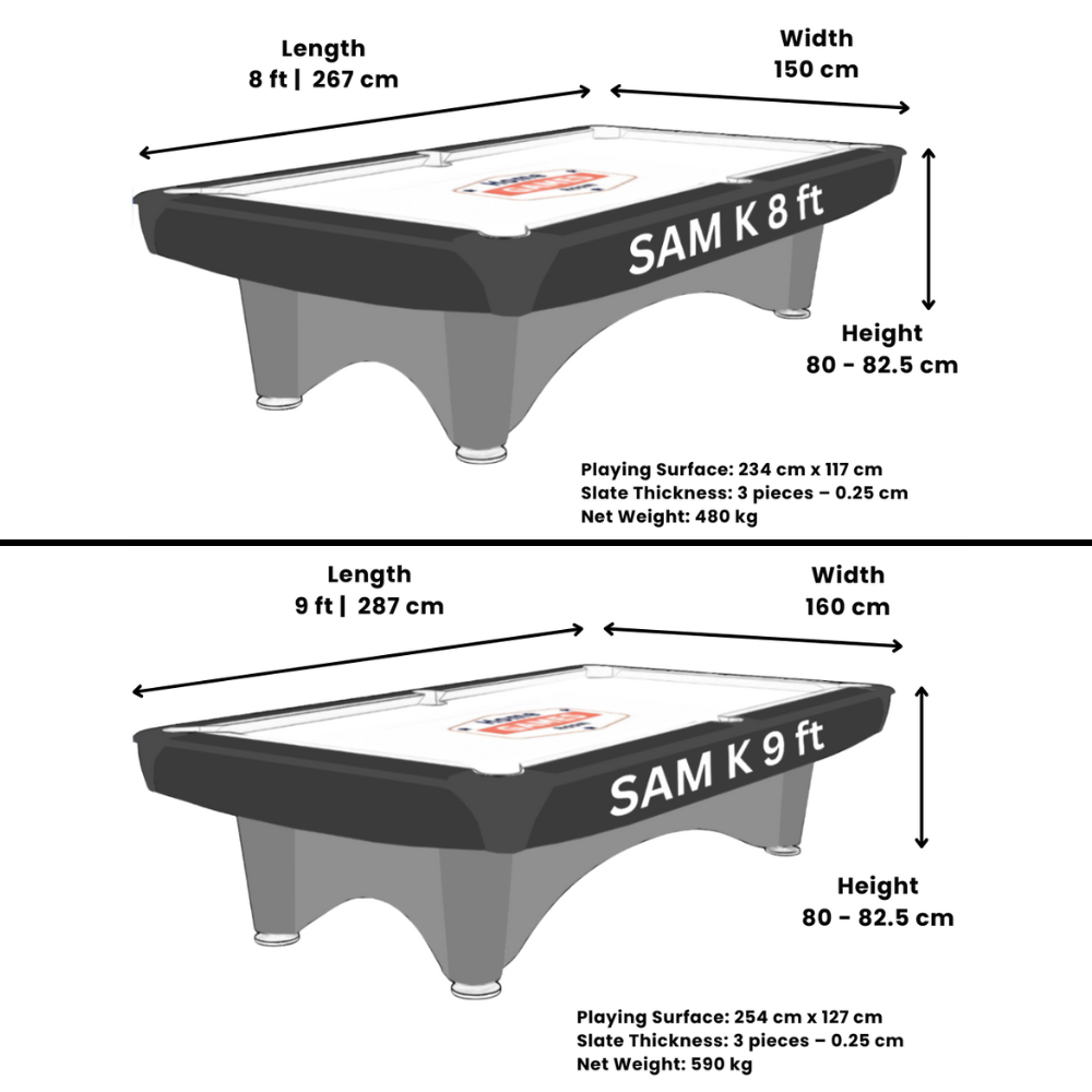 SAM K Steel Mark 2 Pool Table - 8ft, 9ft