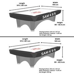 SAM K Steel Mark 2 Pool Table - 8ft, 9ft