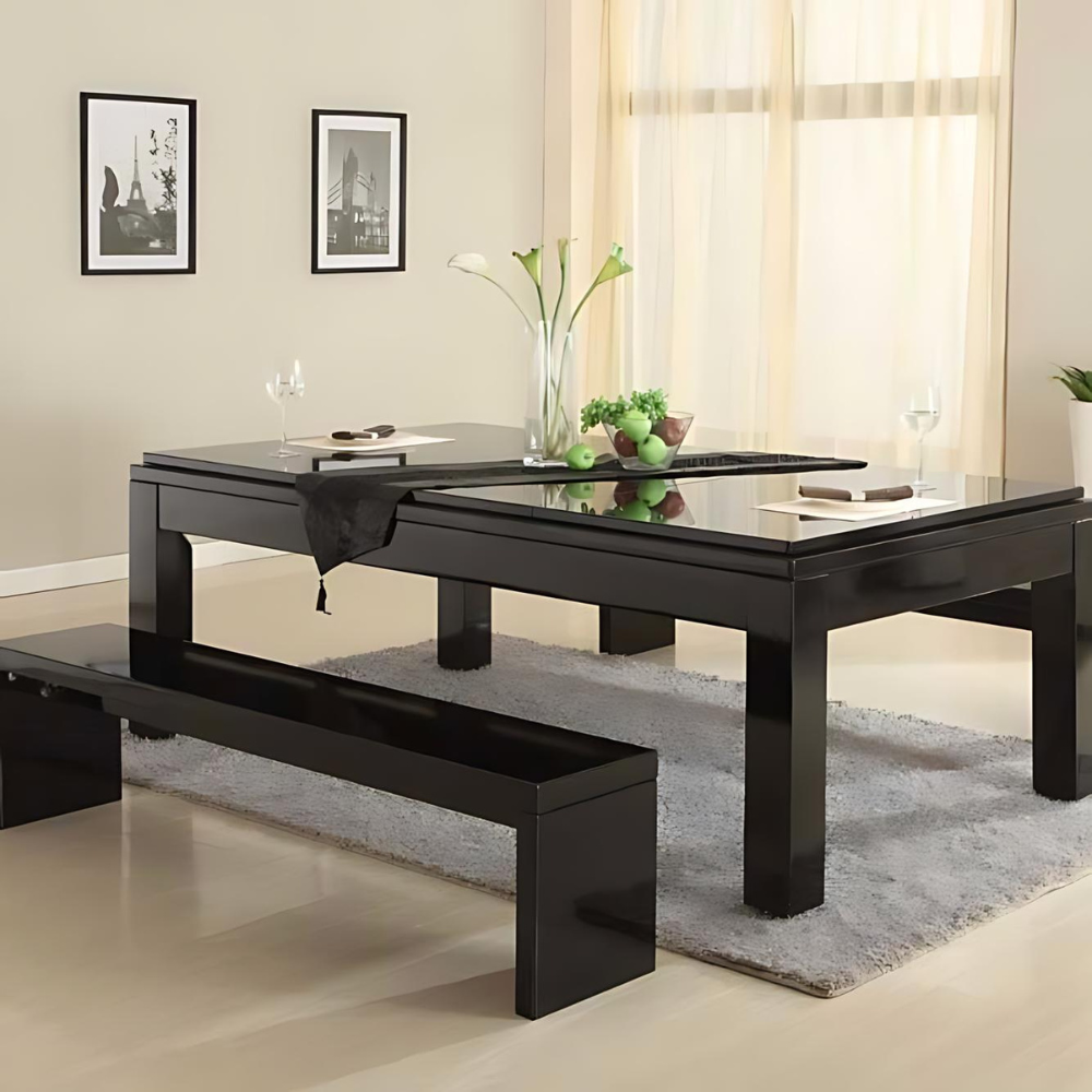 Solid Wood Slate Bed Pool Dining Table Black