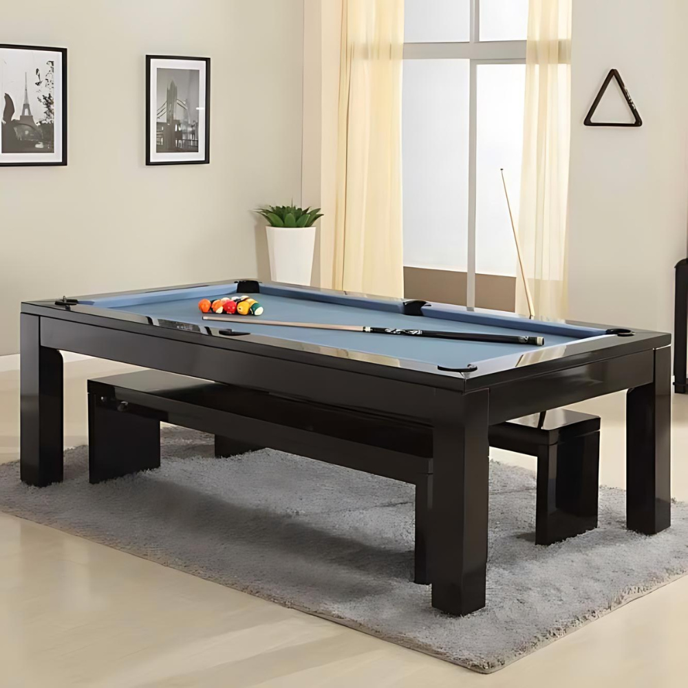 Solid Wood Slate Bed Pool Dining Table Black