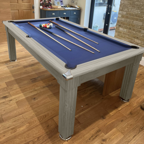 Traditional Slate Bed Pool Dining Table | Driftwood | Elite Pro Cadet Blue Cloth