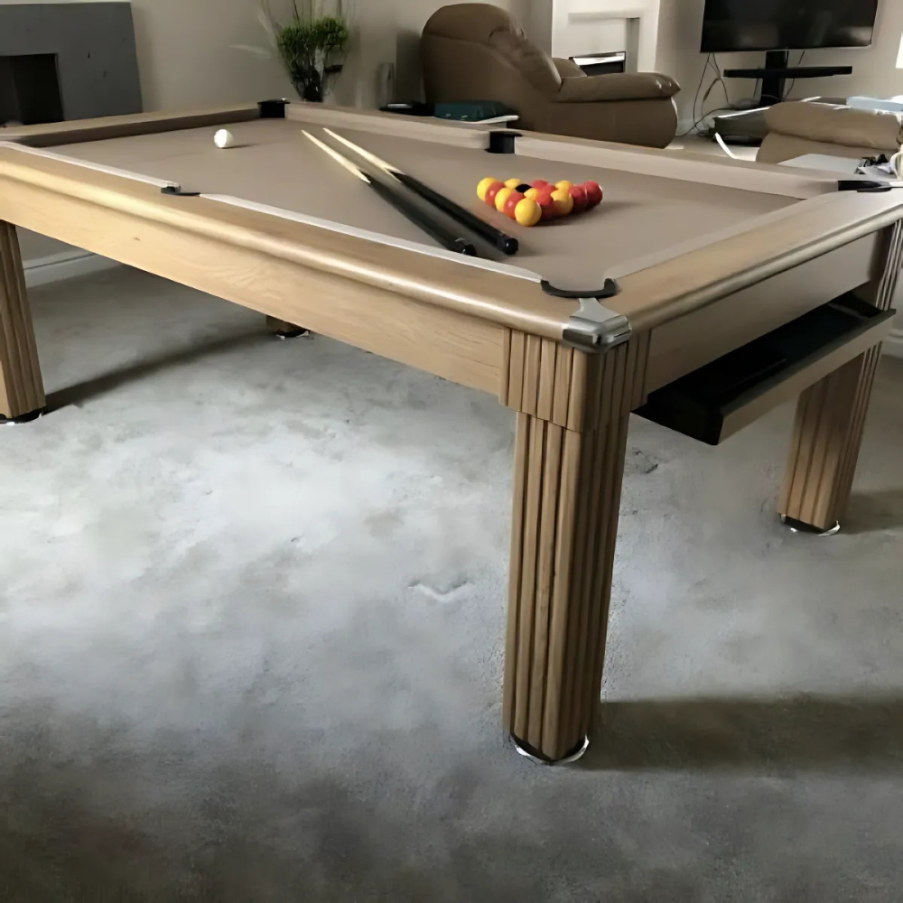 Traditional Slate Bed Pool Dining Table | Oak | Smart Taupe Cloth