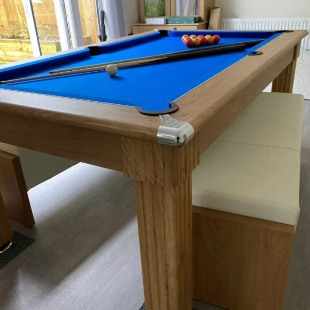 Traditional Slate Bed Pool Dining Table | Oak | Smart Royal Blue Cloth