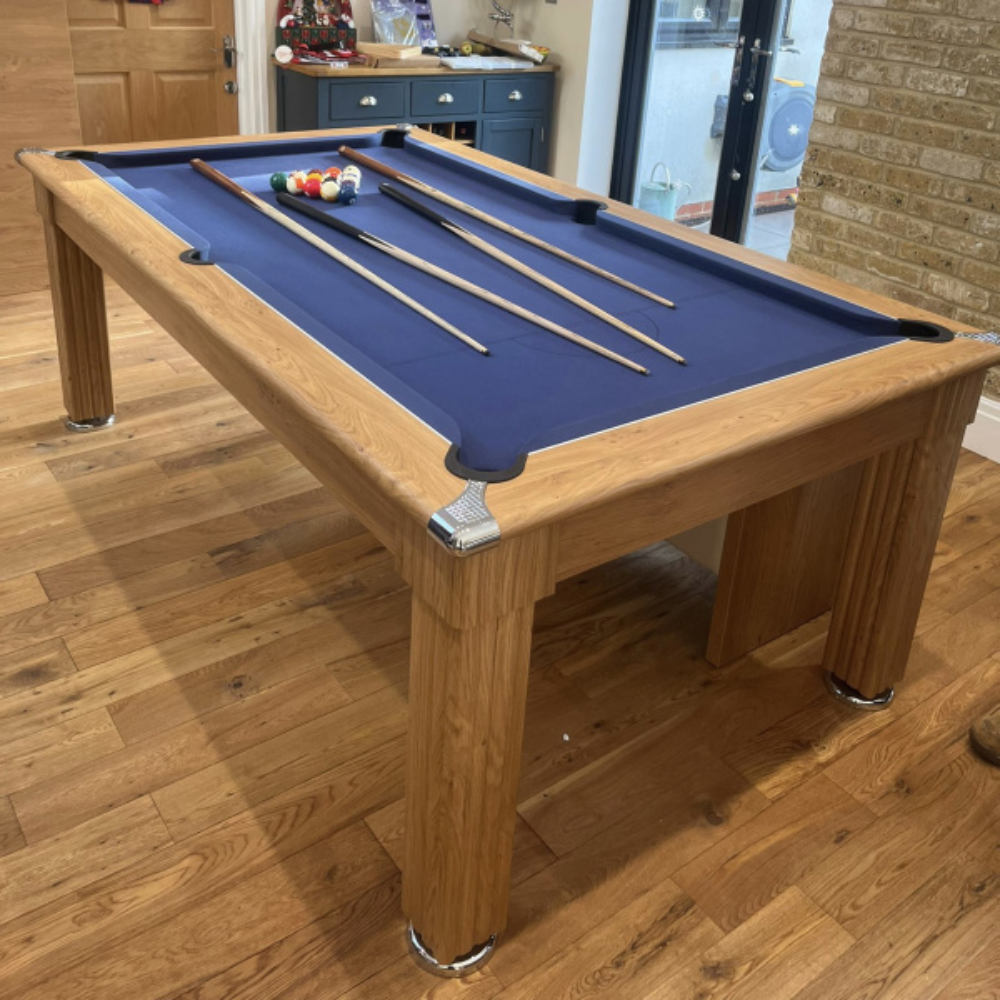Traditional Slate Bed Pool Dining Table | Oak | Elite Pro Cadet Blue Cloth