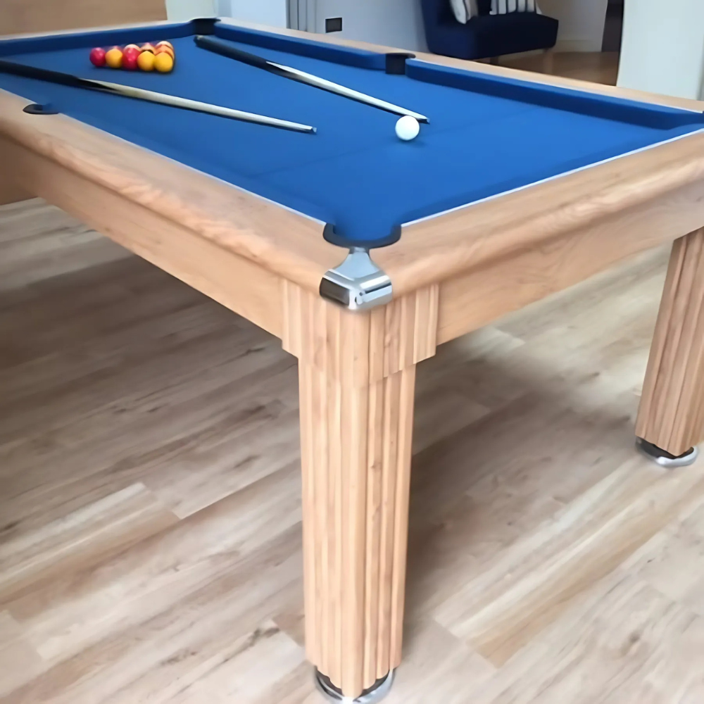 Traditional Slate Bed Pool Dining Table | Oak | Smart Royal Blue Cloth